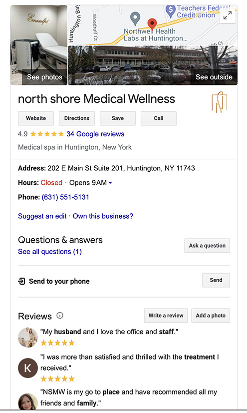 Screenshot showing how our clients have complete Google Business Profiles to improve visibility online.