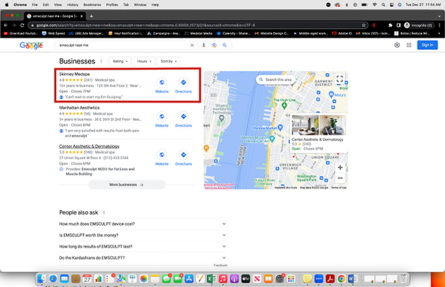 Screenshot showing how Medstar Media's client is the top result when searching Google maps.