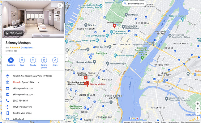 Screenshot showing how our clients' locations are integrated with Google Maps to make them easy to find.