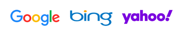 Search Engine logos: Google, Bing, Yahoo