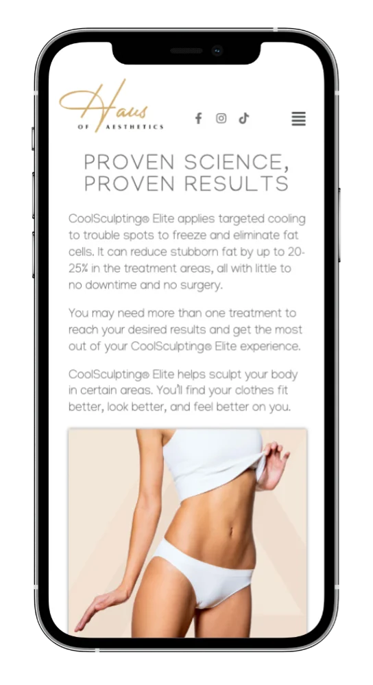 Haus of Aesthetics - CoolSculpting Page - Mobile View