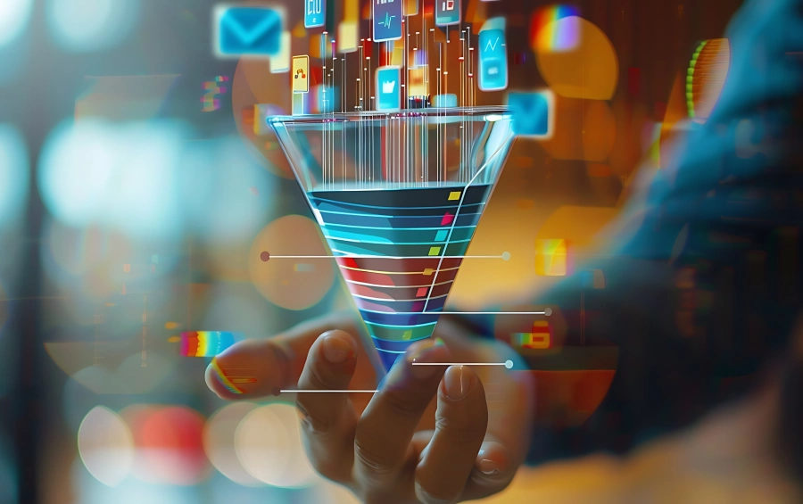 An image showing a hand holding a marketing funnel.